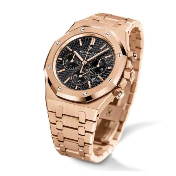 【Super Clone】Audemars Piguet Royal Oak Chronograph 41MM Rose Gold Bracelet – Black Dial