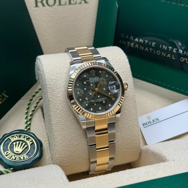 【Super Clone】RLX Datejust m278273-0031/0032 31mm Olive Green Floral Motif Dial Stainless Steel and Yellow Gold Oyster Watch