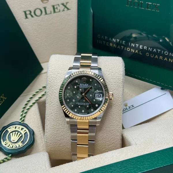 【Super Clone】RLX Datejust m278273-0031/0032 31mm Olive Green Floral Motif Dial Stainless Steel and Yellow Gold Oyster Watch