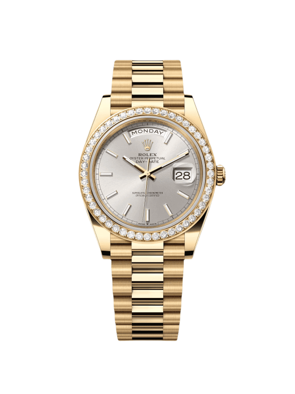 【Super Clone】RLX Day-Date 40mm Champaign Dial and Diamond Bezel Yellow Gold President Bracelet 228348RBR-0008