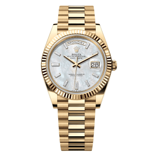 【Super Clone】RLX Day-Date 40mm Yellow Gold President Mother of Pearl Diamond Baguette Dial - 228238