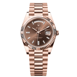 【Super Clone】RLX Day-Date "President" 40mm Everose Gold Chocolate Diamond Baguette Dial - 228235