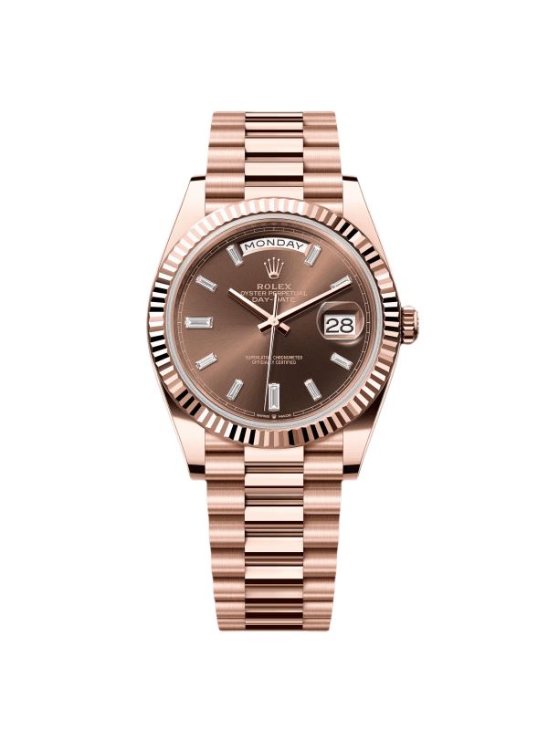 【Super Clone】RLX Day-Date "President" 40mm Everose Gold Chocolate Diamond Baguette Dial - 228235
