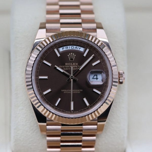 【Super Clone】RLX Day-Date "President" 40mm Everose Gold Chocolate Index Dial - 228235