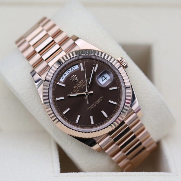 【Super Clone】RLX Day-Date "President" 40mm Everose Gold Chocolate Index Dial - 228235