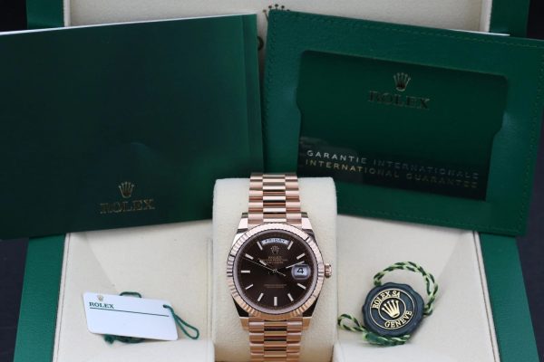 【Super Clone】RLX Day-Date "President" 40mm Everose Gold Chocolate Index Dial - 228235