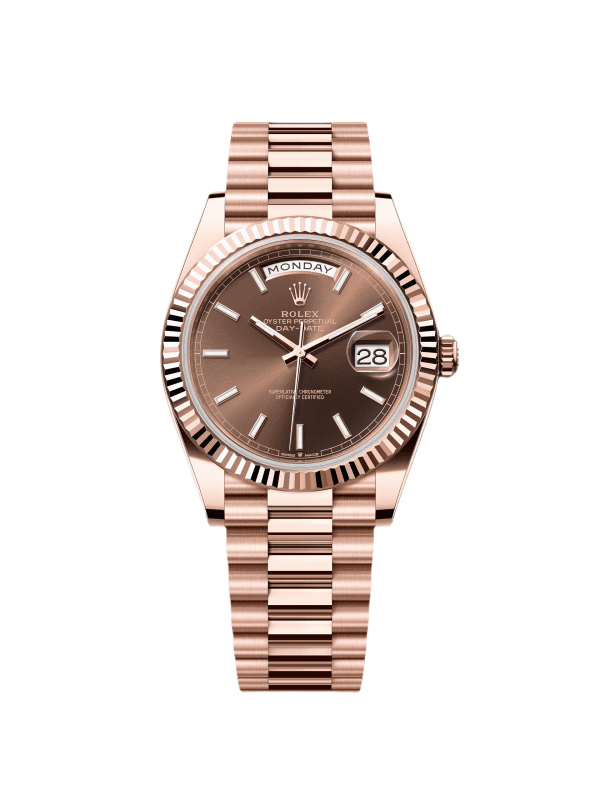 【Super Clone】RLX Day-Date "President" 40mm Everose Gold Chocolate Index Dial - 228235