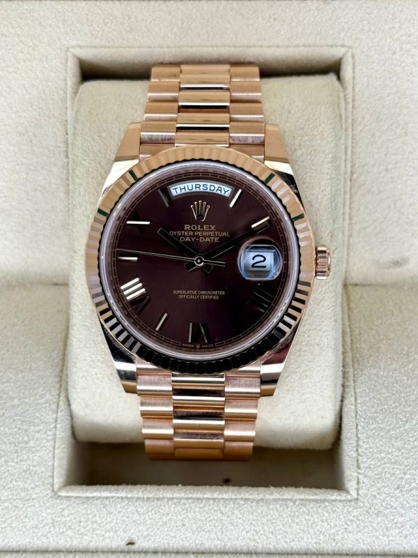 【Super Clone】RLX Day-Date "President" 40mm Everose Gold Chocolate Roman Dial - 228235