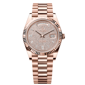 【Super Clone】RLX Day-Date "President" 40mm Everose Gold Diamond Pave Dial - 228235