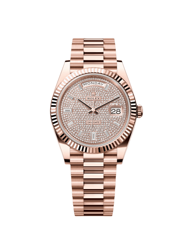 【Super Clone】RLX Day-Date "President" 40mm Everose Gold Diamond Pave Dial - 228235