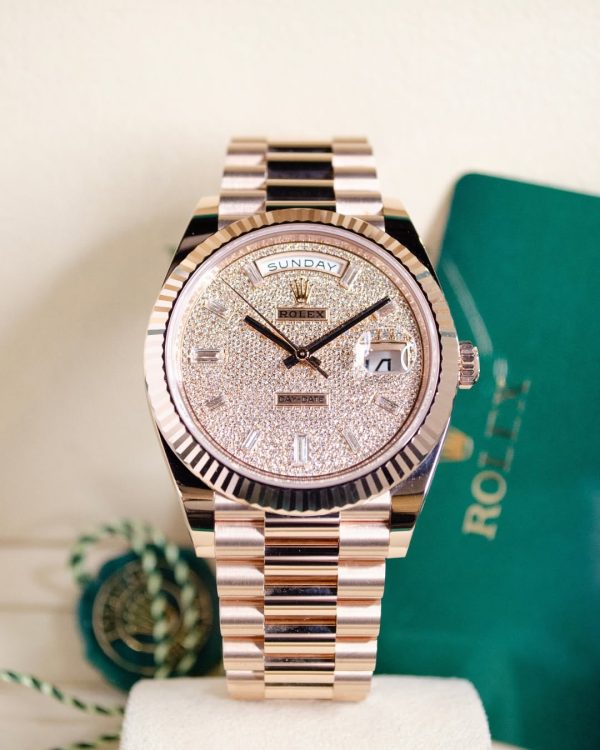 【Super Clone】RLX Day-Date "President" 40mm Everose Gold Diamond Pave Dial - 228235