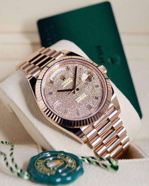 【Super Clone】RLX Day-Date "President" 40mm Everose Gold Diamond Pave Dial - 228235