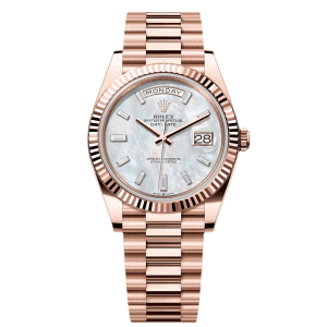 【Super Clone】RLX Day-Date "President" 40mm Everose Gold Mother of Pearl Diamond Baguette Dial - 228235