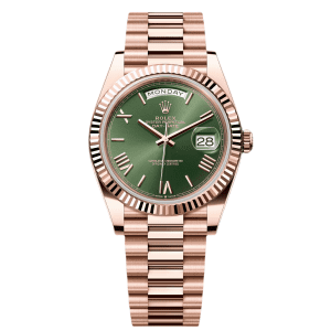 【Super Clone】RLX Day-Date "President" 40mm Everose Gold Olive Green Roman Dial - 228235