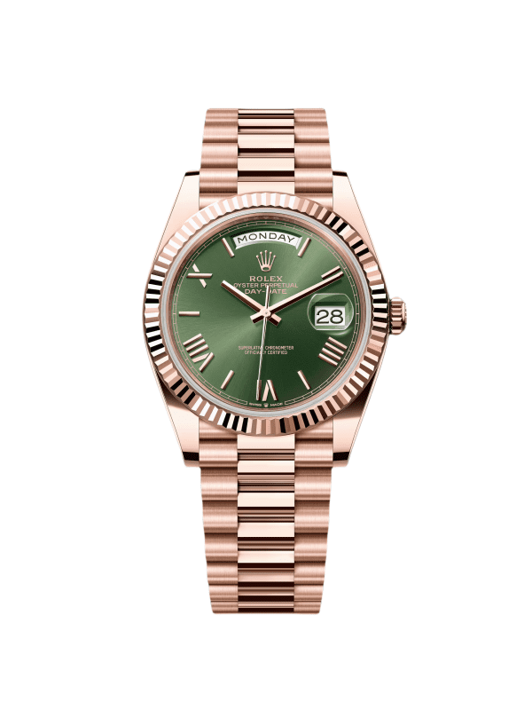【Super Clone】RLX Day-Date "President" 40mm Everose Gold Olive Green Roman Dial - 228235