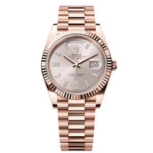 【Super Clone】RLX Day-Date "President" 40mm Everose Gold Sundust Diamond Baguette Dial - 228235
