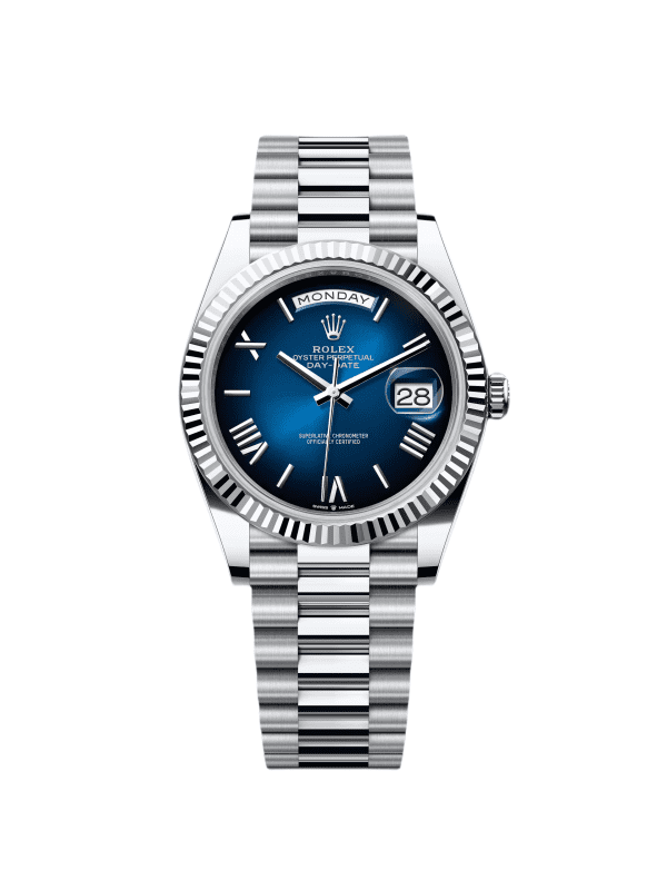 【Super Clone】RLX Day-Date "President" 40mm Platinum Blue Roman Ombre Dial - 228236