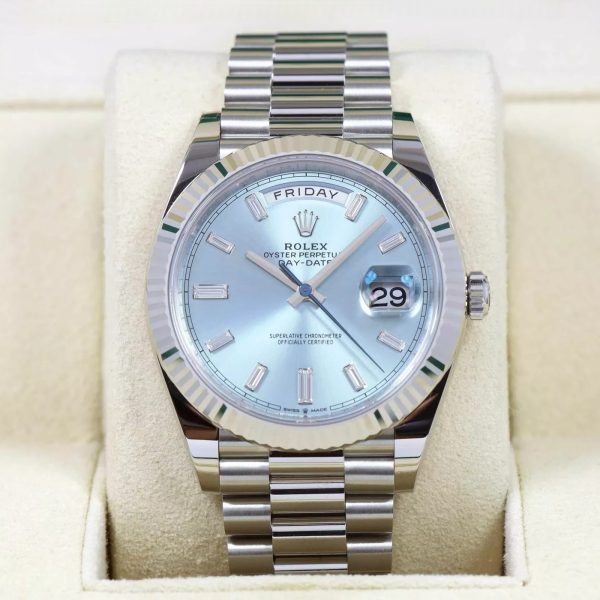 【Super Clone】RLX Day-Date "President" 40mm Platinum Ice Blue Baguette Dial - 228236