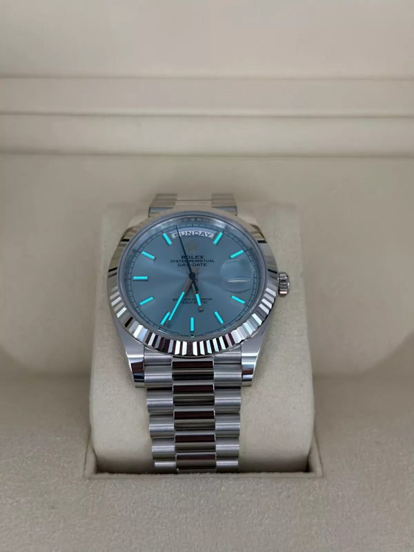 【Super Clone】RLX Day-Date "President" 40mm Platinum Ice Blue Index Dial - 228236