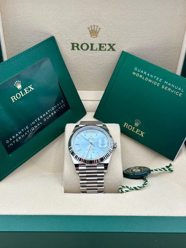 【Super Clone】RLX Day-Date "President" 40mm Platinum Ice Blue Index Dial - 228236