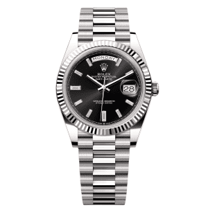 【Super Clone】RLX Day-Date "President" 40mm White Gold Black Diamond Baguette Dial - 228239