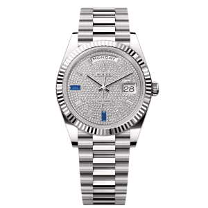 【Super Clone】RLX Day-Date "President" 40mm White Gold Pave Diamond Sapphire Dial - 228239
