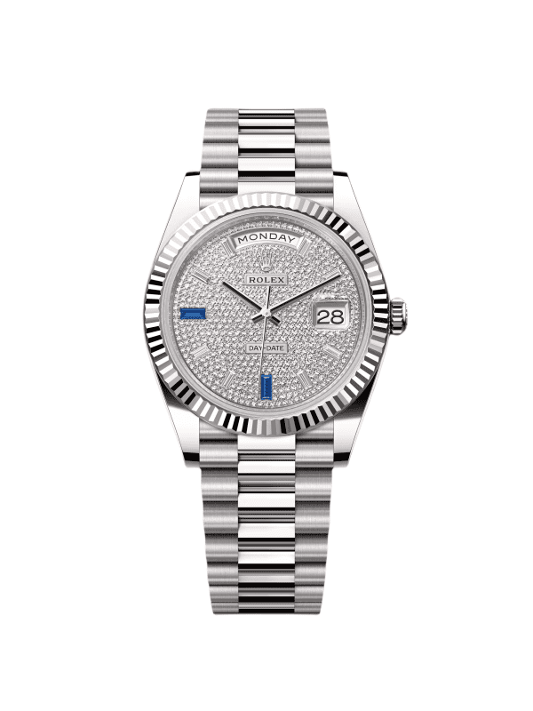 【Super Clone】RLX Day-Date "President" 40mm White Gold Pave Diamond Sapphire Dial - 228239