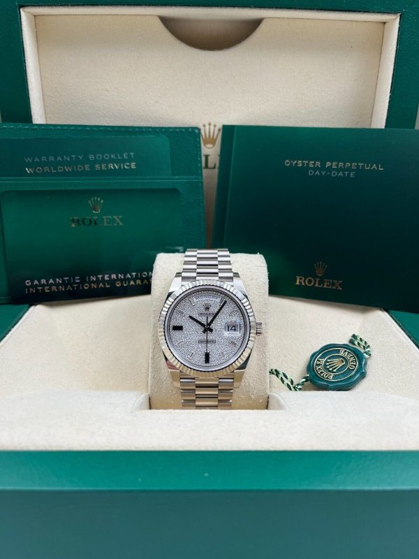 【Super Clone】RLX Day-Date "President" 40mm White Gold Pave Diamond Sapphire Dial - 228239