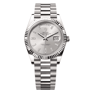 【Super Clone】RLX Day-Date "President" 40mm White Gold Silver Diamond Baguette Dial - 228239