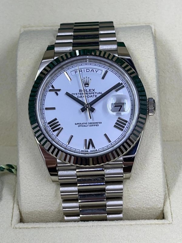 【Super Clone】RLX Day-Date "President" 40mm White Gold White Roman Dial - 228239