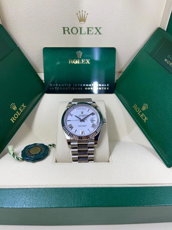 【Super Clone】RLX Day-Date "President" 40mm White Gold White Roman Dial - 228239
