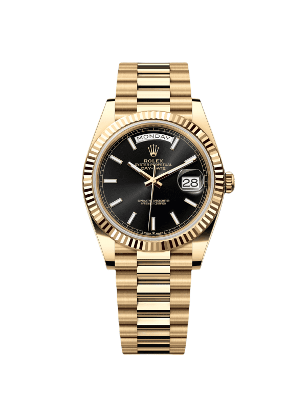 【Super Clone】RLX Day-Date "President" 40mm Yellow Gold Black Index Dial - 228238