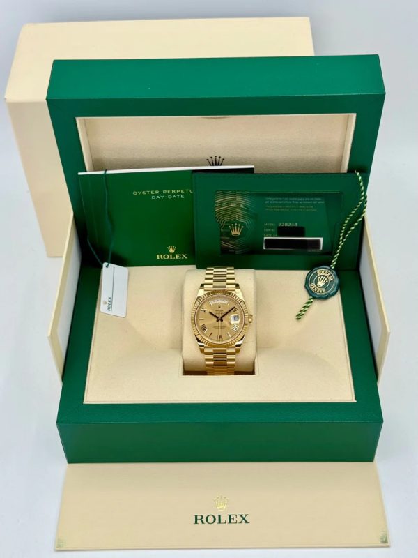 【Super Clone】RLX Day-Date "President" 40mm Yellow Gold Champagne Roman Numeral Dial - 228238