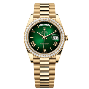 【Super Clone】RLX Day-Date "President" 40mm Yellow Gold Green Ombre Dial Diamond Bezel - 228348rbr