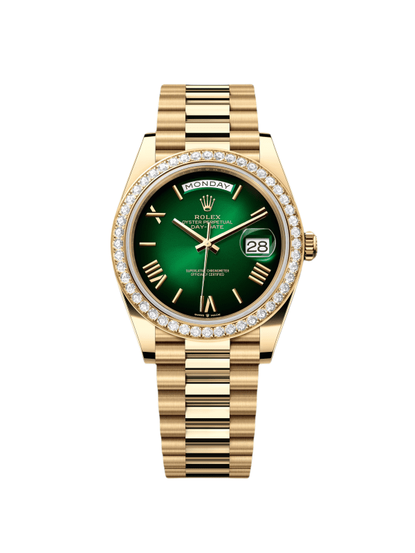 【Super Clone】RLX Day-Date "President" 40mm Yellow Gold Green Ombre Dial Diamond Bezel - 228348rbr