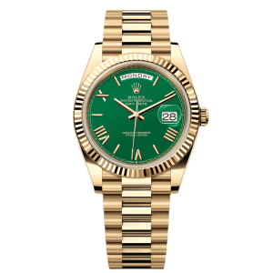 【Super Clone】RLX Day-Date "President" 40mm Yellow Gold Green Roman "Money" Dial - 228238
