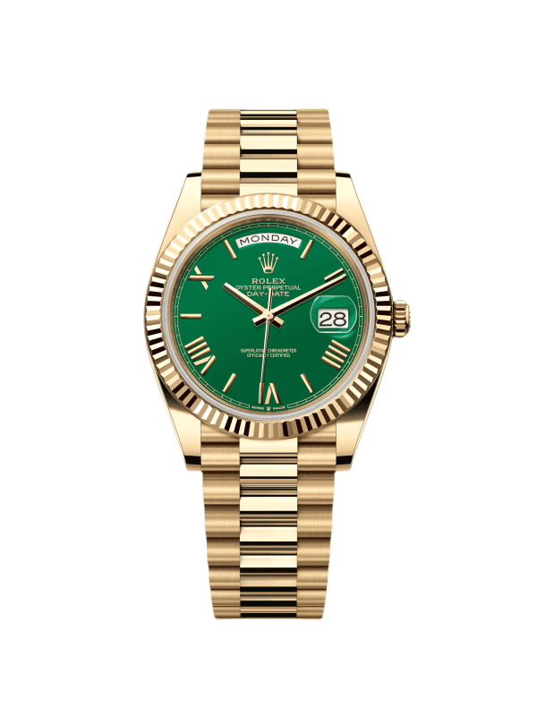 【Super Clone】RLX Day-Date "President" 40mm Yellow Gold Green Roman "Money" Dial - 228238