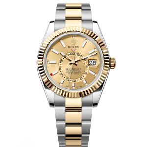 【Super Clone】RLX Sky-Dweller 42mm 336933-0001/0002 Two-Tone Yellow Gold Champagne Dial Oyster