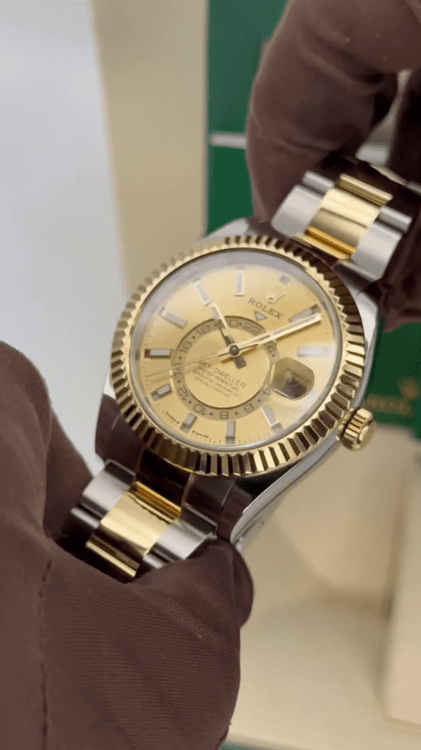 【Super Clone】RLX Sky-Dweller 42mm 336933-0001/0002 Two-Tone Yellow Gold Champagne Dial Oyster