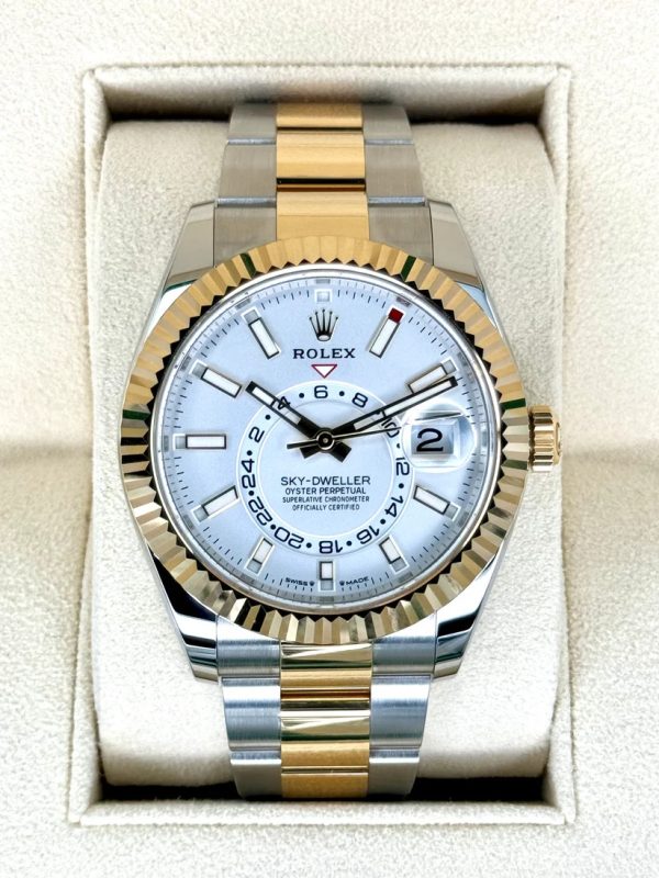 【Super Clone】RLX Sky-Dweller 42mm 336933-0005/0006 Two-Tone Yellow Gold White Dial Oyster