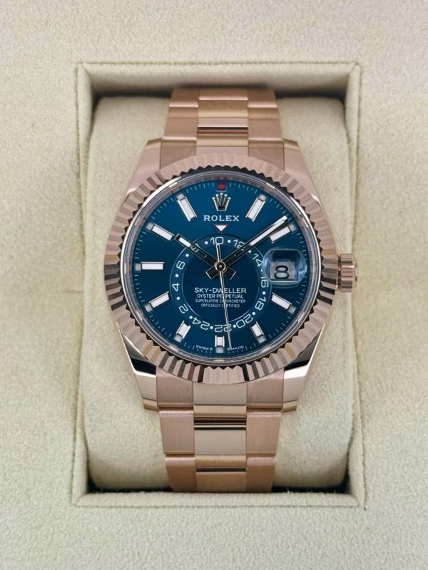 【Super Clone】RLX Sky-Dweller 42mm 336935-0001/0005 Rose Gold Blue Dial Oyster