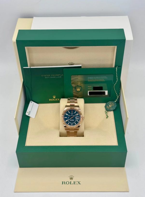 【Super Clone】RLX Sky-Dweller 42mm 336935-0001/0005 Rose Gold Blue Dial Oyster