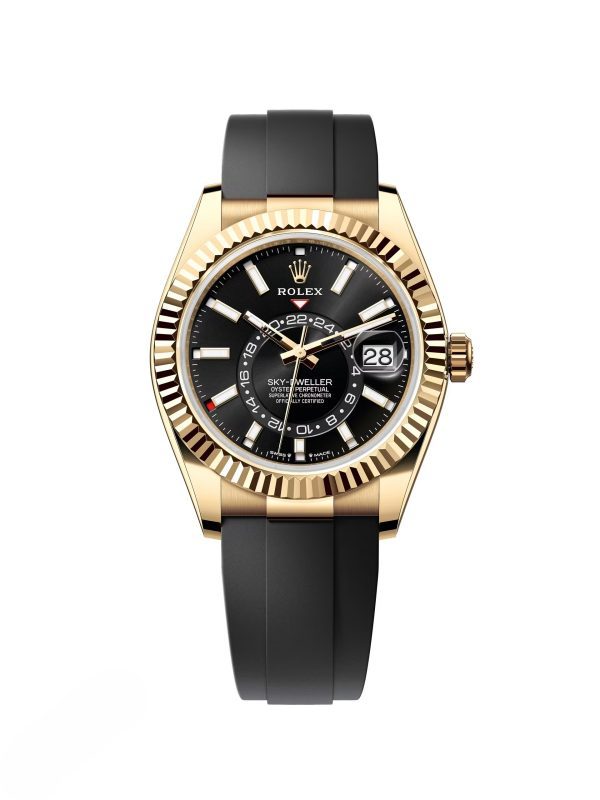 【Super Clone】RLX Sky-Dweller 42mm Yellow Gold Black Dial Oysterflex - 336238