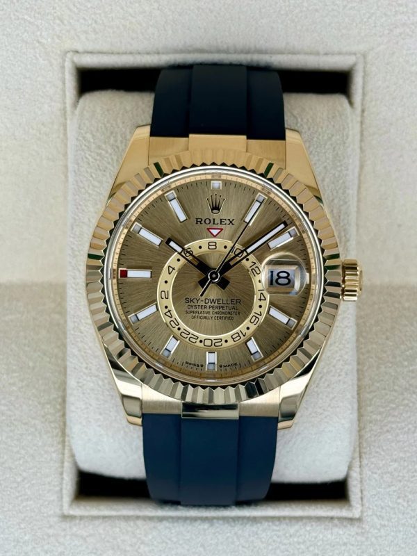 【Super Clone】RLX Sky-Dweller 42mm Yellow Gold Champagne Dial Oysterflex - 336238