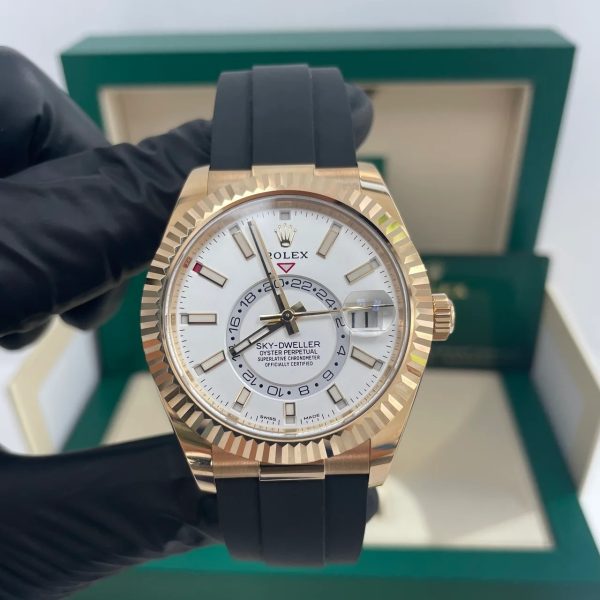 【Super Clone】RLX Sky-Dweller 42mm Yellow Gold White Dial Oysterflex - 336238