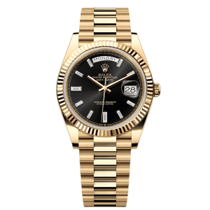 【Super Clone】RLX Yellow Gold President Day Date 40mm Black Diamond Baguette Dial - 228238