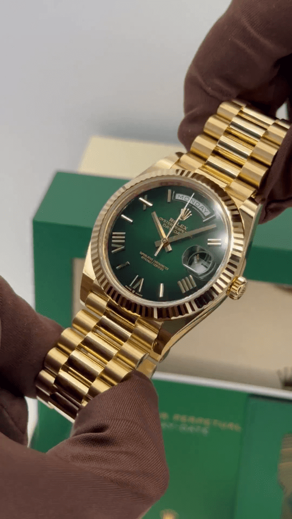 【Super Clone】RLX Yellow Gold President Day Date 40mm Green Roman Ombre Dial - 228238
