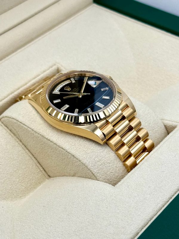 【Super Clone】RLX Yellow Gold President Day Date 40mm Onyx Diamond Dial - 228238