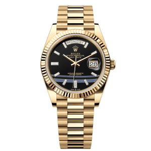 【Super Clone】RLX Yellow Gold President Day Date 40mm Onyx Diamond Dial - 228238