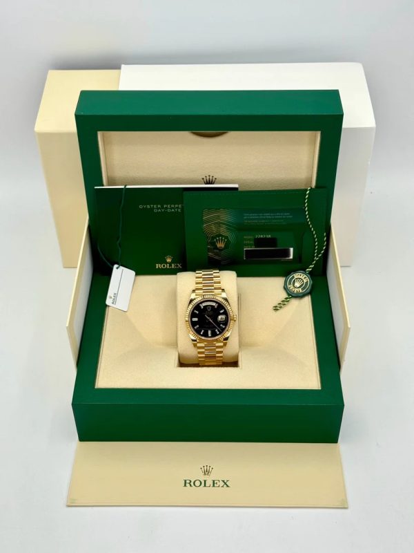 【Super Clone】RLX Yellow Gold President Day Date 40mm Onyx Diamond Dial - 228238